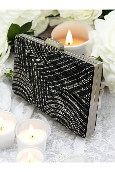 MidStore Black Platinum Color Crystal Stone Evening Dress Bag Kına