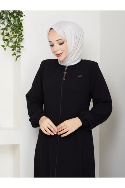 Efelif Siyah Hakim Yaka Fermuarlı Büyük Beden Şık Tasarım Spor Ferace Mf-4002