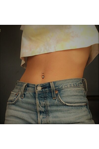 Heppii Cerrahi Çelik Ucu Taşlı Göbek Piercingi Gold Renkli