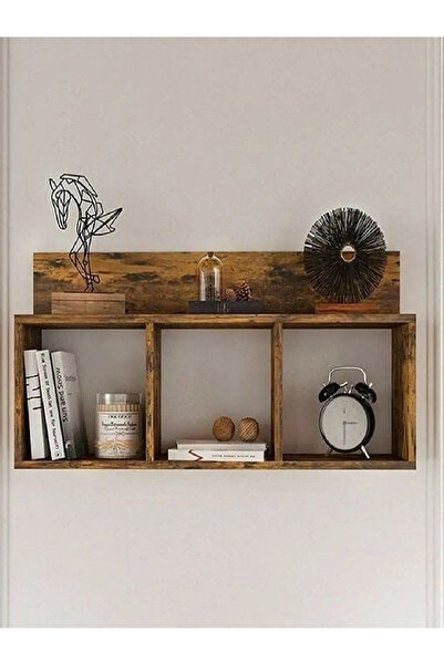 The N Wood Vintage Tarzı 3 bölmeli Ahşap Kitaplık Duvar Rafı