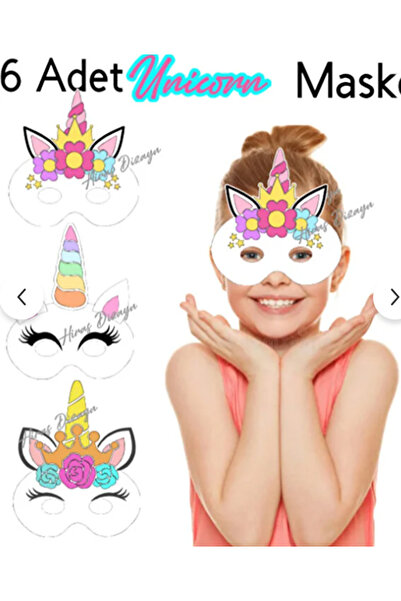 Hiras Dizayn 6 Adet Unicorn Tek Boynuzlu At Konsept Kağıt Parti Maskesi Unico...