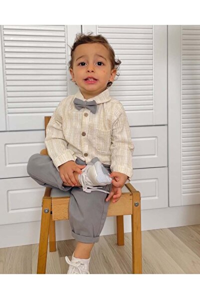 caravan Gri Papyonlu Erkek Bebek Özel Gün Davet Düğün Bayramlık Takım