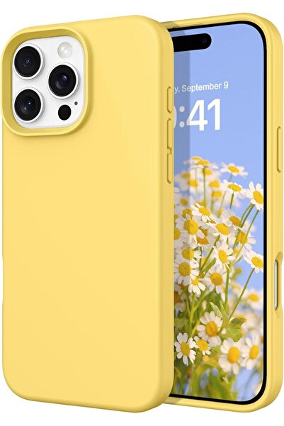 HyperAge Iphone 16 PRO MAX uyumlu Lansman Kılıf Içi Kadifeli Kamera Yükseltili Silikon Kapak Sarı