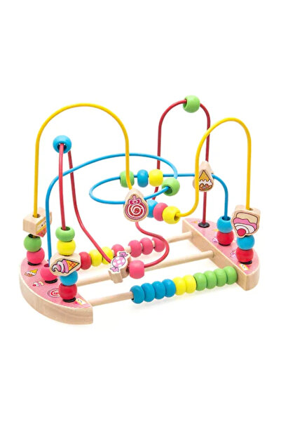 Toyska Wooden motor skills maze, ball circuit and abacus Candy Round Bead, mu...