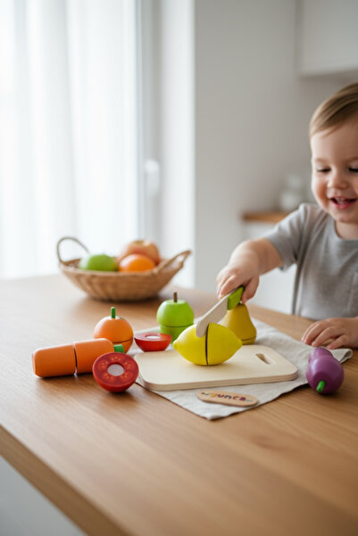 niloyuncak مجموعة فواكه وخضروات خشبية قابلة للتقطيع مع فيلكرو 16 قطعة