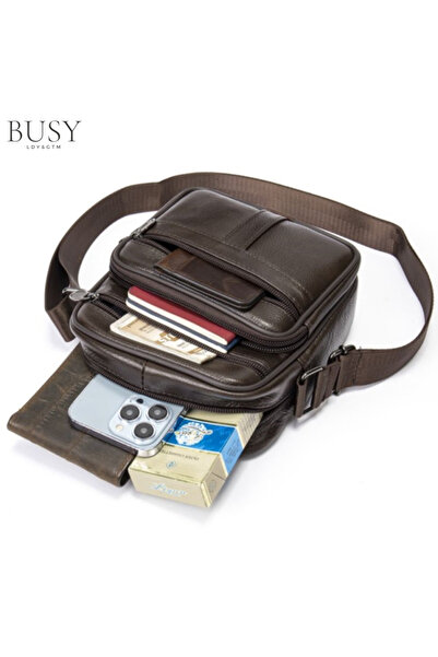 Busy Lady&Gentleman Ancorn men's bag, genuine leather, multiple compartments, handbag, brown