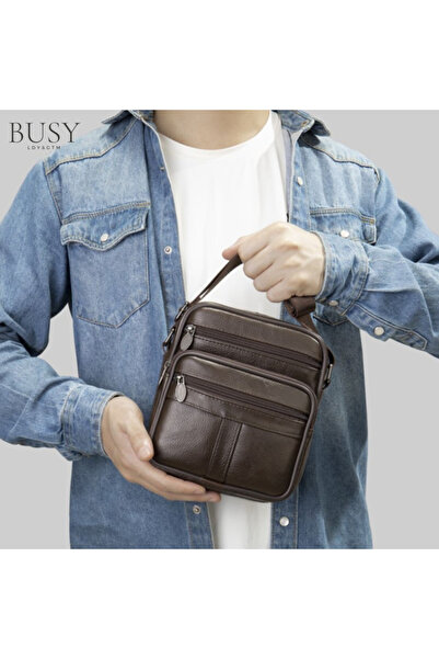 Busy Lady&Gentleman Ancorn men's bag, genuine leather, multiple compartments, handbag, brown