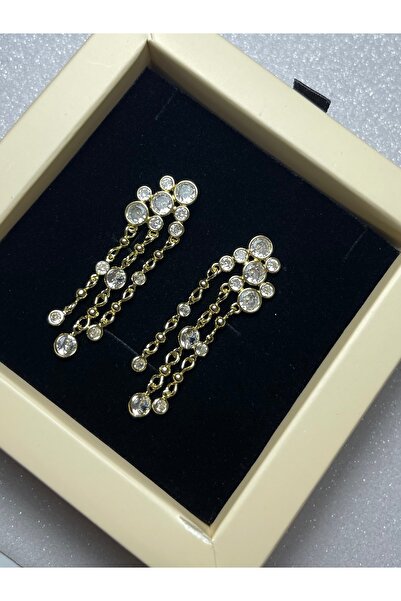 NURA JEWERLYS Sallantılı taşlı gold şık küpe