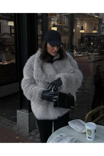 ahanora معطف نسائي قصير من الفرو الناعم