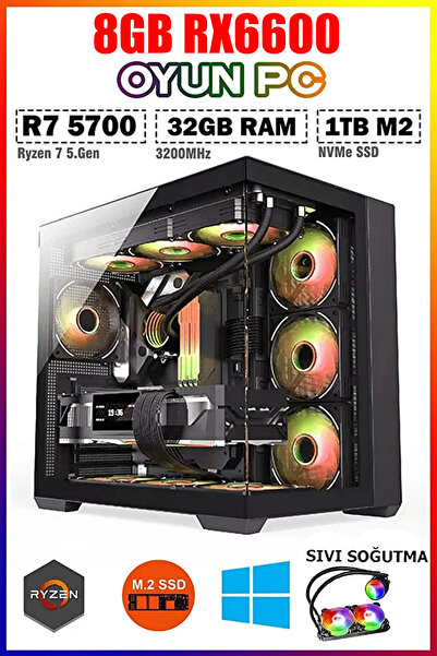 Dmc N319 Windows 11 Ryzen 7 5700 32GB RAM,1TB M.2,8GB RX6600 Sıvı Soğutmalı Oyuncu Masaüstü Bilgisayar