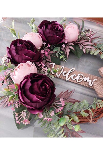 lolipophobi Pembe Şakayıklı Kapı Süsü 35 cm, Kapı Çelenk, Çelenk, Kapı Süsü, Yapay Çiçek, Hediye