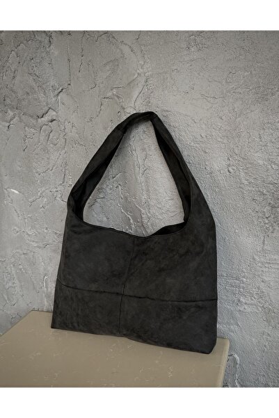 LUNAFEL Γυναικεία τσάντα tote από ψεύτικο καστόρι με υφή ανθρακί - μεσαίου με...