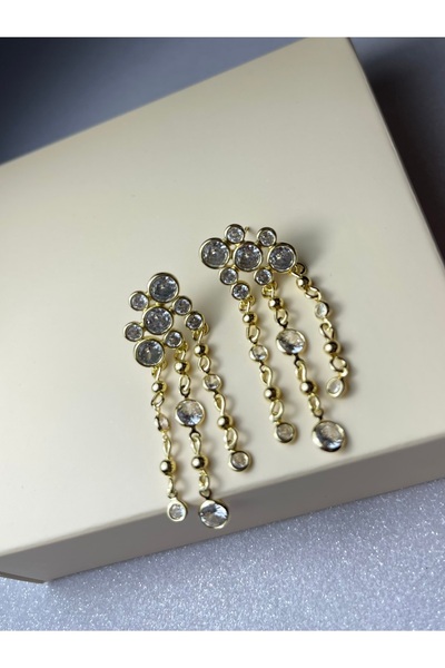 NURA JEWERLYS Sallantılı taşlı gold şık küpe