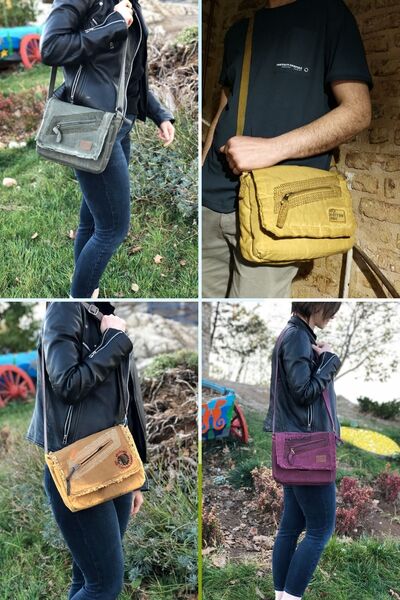 Old Cotton Cargo 7136 Small Brown Daily Shoulder Bag Canvas School Vintage Tablet Bag