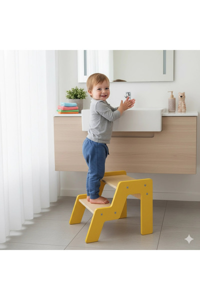 woodenzo Montessori Basamaklı Tabure (Sarı)