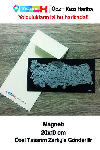 MapofX Gez Kazı Magnet Türkiye Map - with Black Background - Small Size - Engravable Map - Gez Kaz - Engraved