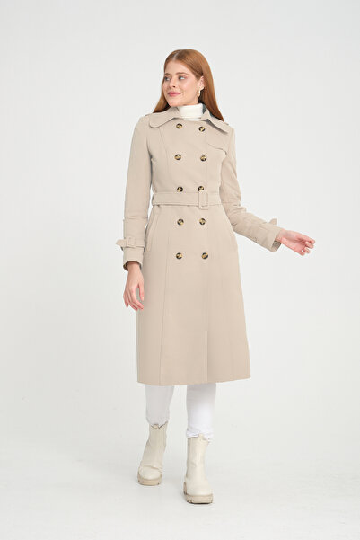 Soydan Güner Su Itici Özellikli, Kırışmaz Kumaş, Ara Boy, Astarlı, Kadın Trençkot, Açık Bej 5777