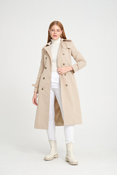 Soydan Güner Su Itici Özellikli, Kırışmaz Kumaş, Ara Boy, Astarlı, Kadın Trençkot, Açık Bej 5777