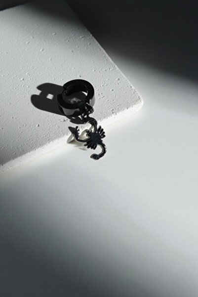 Lynare Sıkıştırmalı Deliksiz Akrep Figürlü Sallantılı Erkek Kadın Unisex Çelik Siyah Küpe 1 Adet