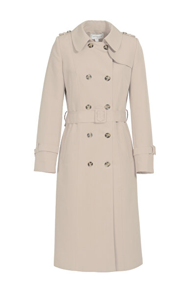 Soydan Güner Su Itici Özellikli, Kırışmaz Kumaş, Ara Boy, Astarlı, Kadın Trençkot, Açık Bej 5777