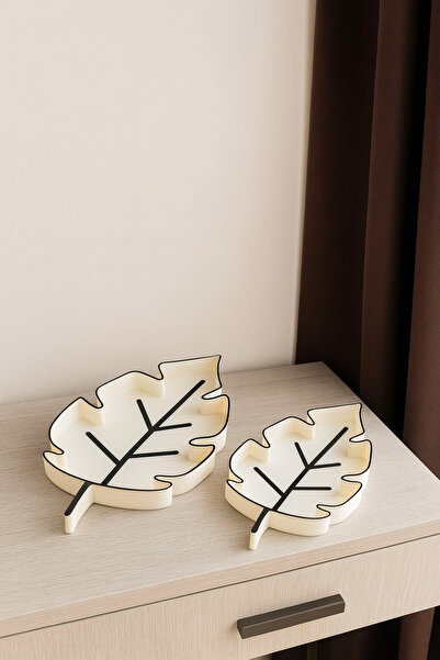 Vemia Dekor 2li Sonbahar Temalı Yaprak Formlu Dekoratif Anahtarlık & Takı Tabağı – Masa Üstü, Giriş Organizeri