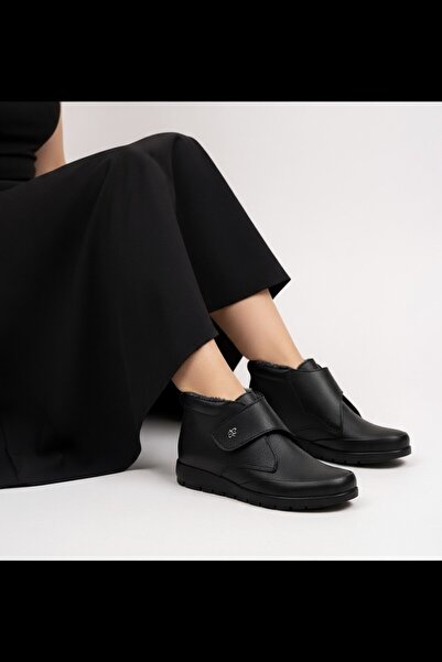 RAVZADERİ Baskılı Hakiki Deri Kaymaz Taban Kürklü Ortopedik Bot