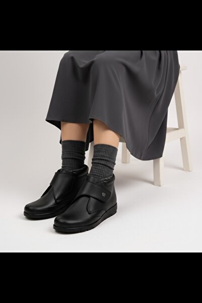 RAVZADERİ Baskılı Hakiki Deri Kaymaz Taban Kürklü Ortopedik Bot