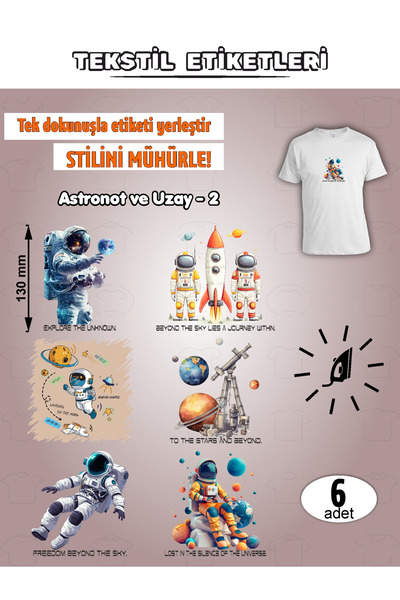 AGG Reklam ملصق ملابس يلتصق بالكي بتصميم رائد فضاء وفضاء - مجموعة من 6 قطع
