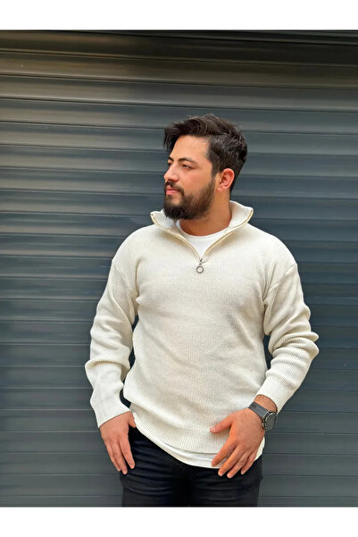 blucombin سترة رجالية محبوكة شتوية بسحاب نصف طول