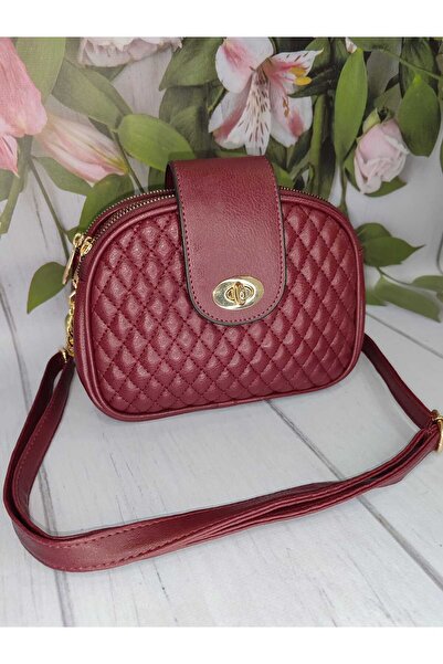 La'Graccia Üç Bölmeli Kilitli Bordo Zincirli Omuz Ve Kol Çanta