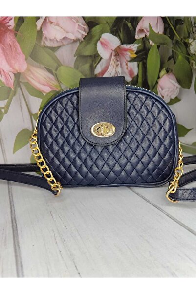 La'Graccia Üç Bölmeli Kilitli Lacivert Zincirli Omuz Ve Kol Çanta