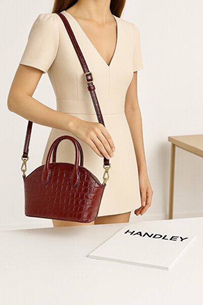 Handley حقيبة يد وكتف نسائية صغيرة لامعة بنمط جلد التمساح وحزام متقاطع