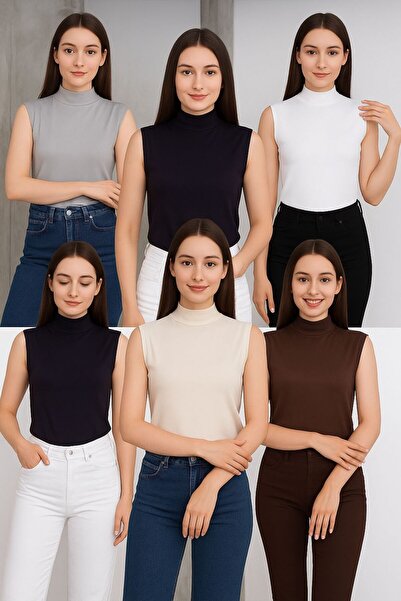 hashtag Body din viscoză fără mâneci pentru femei, 6 piese, cu gât înalt, 6 bucăți Fisherman