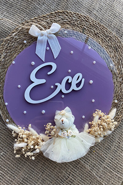 RetroLazer Şeffaf Boyalı Pleksi Peri Ayıcıklı Bebek Kapı Süsü İsimlik Makrome...