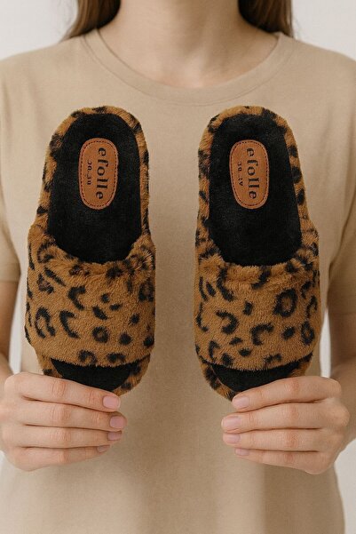 Jackers Γυναικείες παντόφλες χειμερινού σπιτιού με ανοιχτό μπροστινό μέρος, λεοπάρ, βελούδινη, μαλακή, αθόρυβη σόλα, χειμερινές παντόφλες για το σπίτι