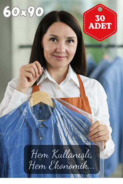 erfaplastik 60x90 cm 30’lu Askı Delikli Elbise Poşeti Şeffaf Naylon Kılıf | Ceket Kazak Takım Koruma Poşeti