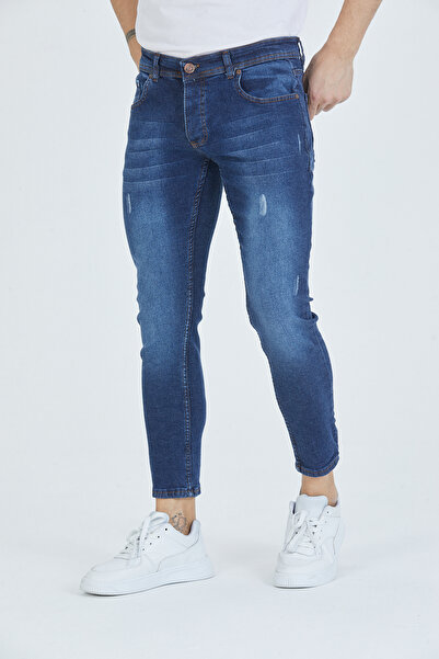 OneZero Men's Buttoned Low Waist Blue Studded Skinny Fit Jeans (Legs Can Be R...