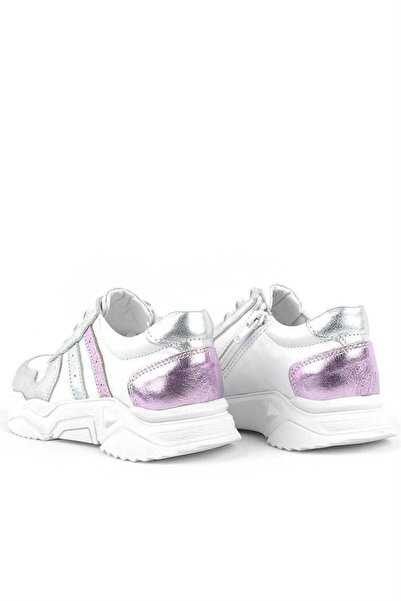 Rakerplus Genuine Leather Silver Pink Thick Soled Girls' Sneakers Shoes