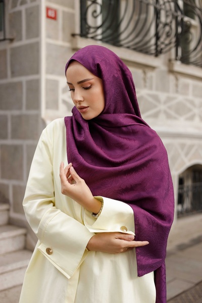 ipekistanbul Şal jacquard cu două feţe mătăsoase - model trandafir - prune