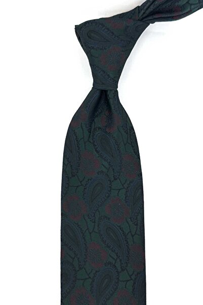 Kravatkolik Yeşil Şal Desen Mendilli Klasik Kravat KK13126
