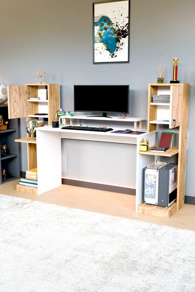 interGO Throne Dolaplı, Kitaplıklı, Raflı Çalışma Masası, Bilgisayar Masası, Çocuk Çalışma Masası
