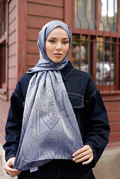 ipekistanbul Şal jacquard cu două feţe mătăsos - indian - albastru