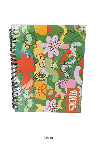 Lemsstudio Weekly Agenda for 2026, Green Patterned, Hard Cover, Happy Weekly