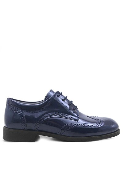 Rakerplus Titan Navy Blue Patent Leather Laced Classic Boys' Shoes