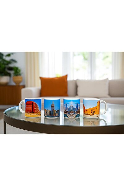 MOSTAFA طقم 4 كاسات سيراميك (معالم المملكة)