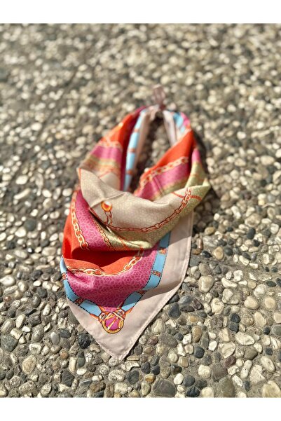 Axesoire 14938 Chain Patterned Beige Satin Bandana Scarf