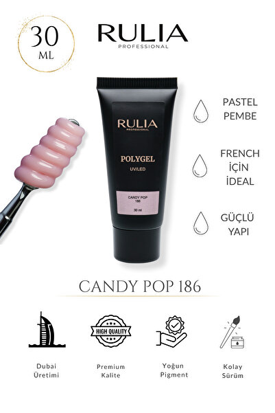 Rulia Professional Polygel Candy Pop 186 – Pastel Pembe, French İçin İdeal, G...