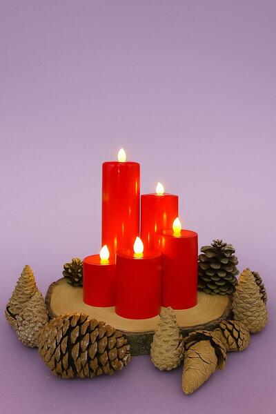 Led Mum 5 ADET TAKIM 20-15-10-8-6 CM BATOM ÇAP 6 CM KIRMIZI RENK