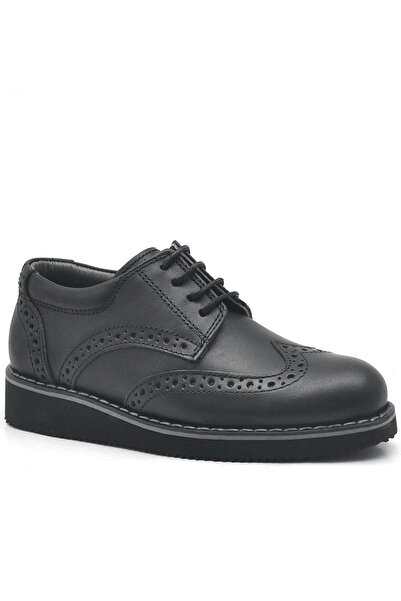 Rakerplus Genuine Leather Lace-Up Black Boys' Classic School Shoes