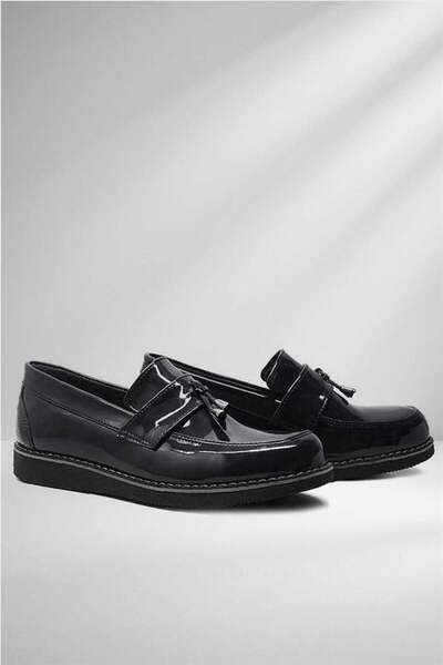 Rakerplus Pantofi clasici pentru bărbați Mocasini din piele lacuită neagră